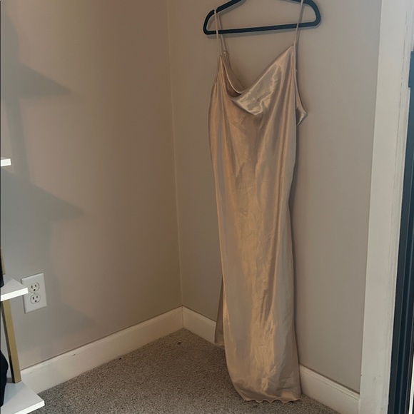 Bebe Champagne Satin Slip Dress with Cowl Neck - Picture 3 of 8